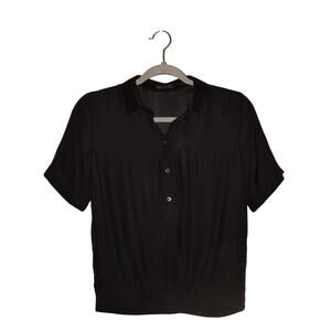 ATM $246 Black Silk Polo Popover Top‎ Woven Short Sleeves Collared XS